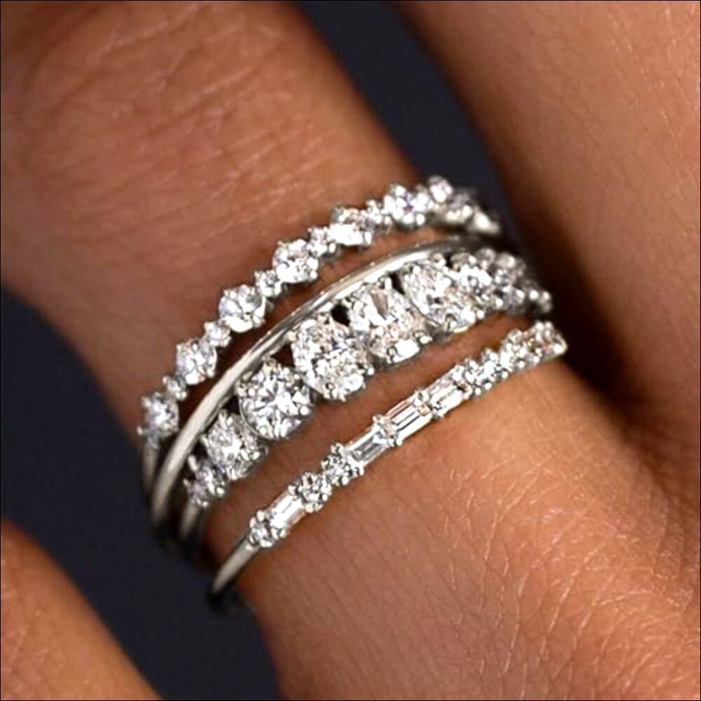 Alloy Silver Stackable Wedding Band Ring Set Size… - image 2